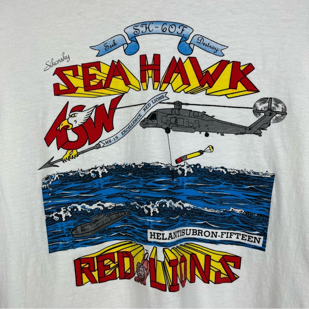 Vintage 1980s Seahawk Red Lions Helicopter sh-60f T-Shirt Large - Picture 2 of 4
